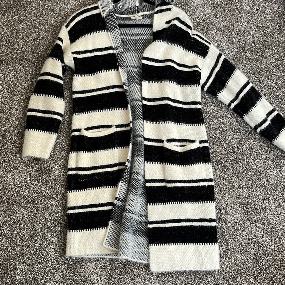 black and white striped cardigan